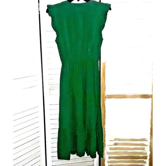 OLD NAVY Dress Size XS Midi Elastic Waist Ruffle Hem Cap Sleeve Green - Picture 2 of 8